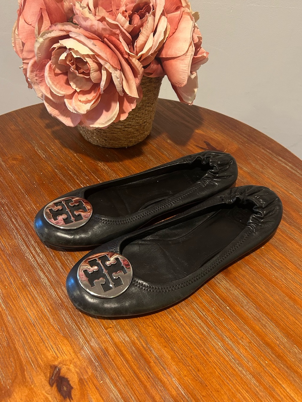 Tory Burch Reva Black Leather Ballet Flats Women’s Size 9